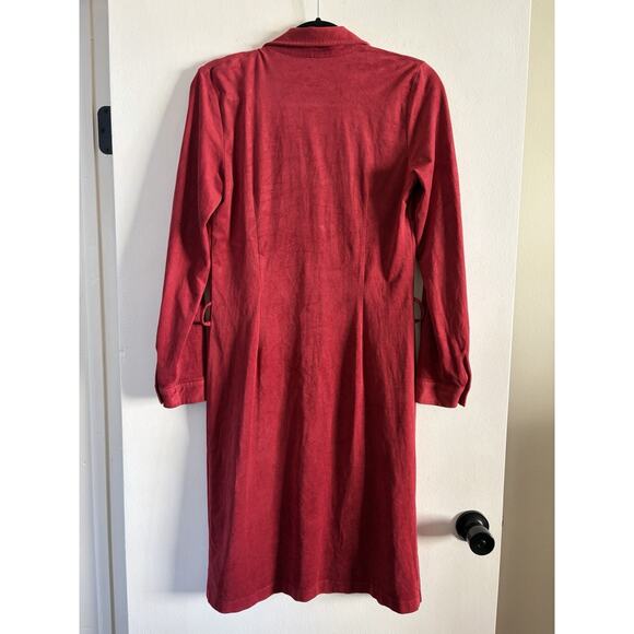 ABS by Allen Schwartz Suede Long sleeve Dress Red Size 8 Button Front Holiday - Picture 3 of 6